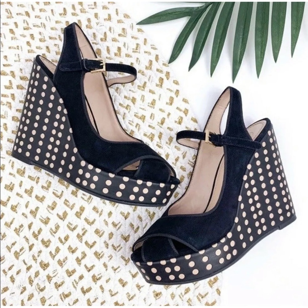 Tory Burch Ollie Black Suede Leather WedgeSize10